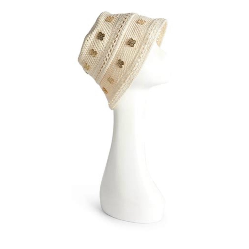 SANDRO crochet-knit bucket hat cotton blend crochet knit wide brim gold jewels